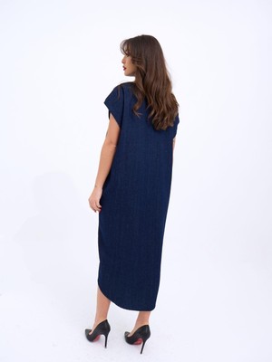 Amorluxe 7348 Kot Elbise-Mavi