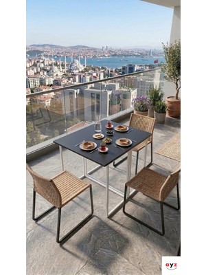 Ayz Vorkır 2 Katlanır Çalışma Masası Yemek Masası Mutfak Masası Balkon Masası Beyaz - Siyah