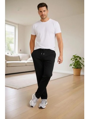 Amorluxe Erkek Düz Paça Beli Lastikli Ipli Günlük Spor Eşofman Altı Rahat Fit - Siyah