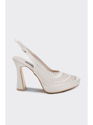 Derinet Taş Işlemeli Arkası Açık Platformlu Kadın Abiye Ayakkabı