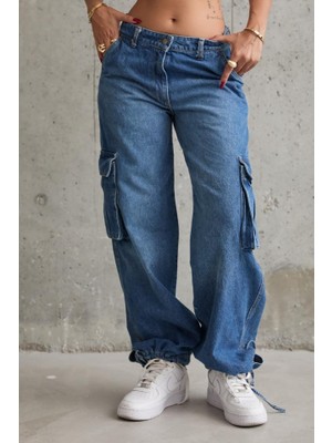 Amorluxe Mavi Yan Cepli Jeans Pantolon