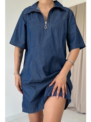Amorluxe Mavi Tencel Kuplu Elbise