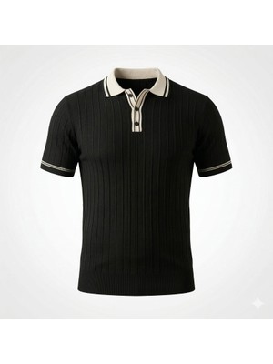 Amorluxe Erkek Düğme Yakalı Kontrast Yaka Triko Tişört