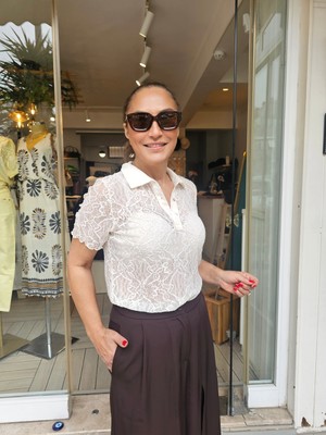 Cs Chic Shop Polo Yaka Lycralı Dantel Bluz