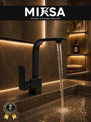 Mixsa Lüx Siyah Kare Lavabo Bataryası, Musluğu, Ağır Gövde Kaliteli