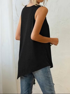 Amorluxe Kadın Askılı Yuvarlak Yakalı Asimetrik Kesim Detaylı Viskon Bluz