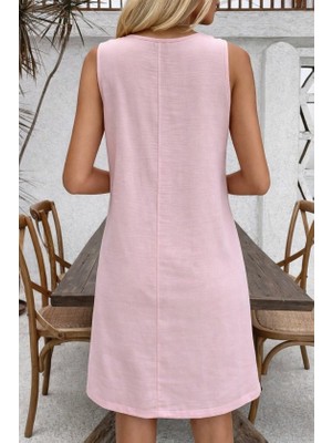 Amorluxe Kadın Askılı Yuvarlak Yakalı Çiçek Desenli Kısa Elbise