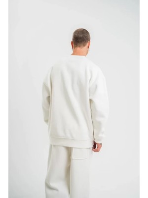 Amorluxe Uzun Kol Bisiklet Yaka Basic Sweatshirt - Beyaz