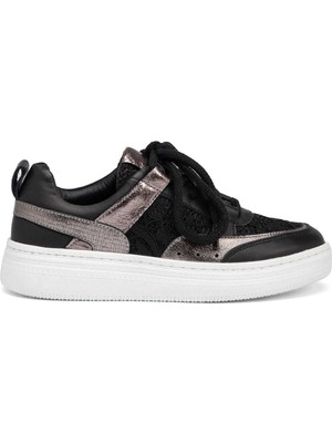 Tergan Siyah Deri-Tekstil Kadın Sneaker - K25I1AY67901-A23