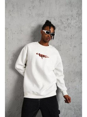 Amorluxe Erkek 3 Iplik Gangster Baskılı Sweatshirt - Beyaz
