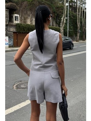 Amorluxe Yelek Şort Flamlı Keten Takım 10133-17