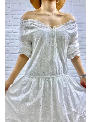 Amorluxe Beyaz Dantelli New Elbise