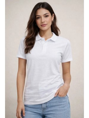 Amorluxe Polo Yaka Pike Kumaş Düğmeli Basic Tişört T-Shirt Günlük Rahat - Beyaz