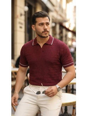 Amorluxe Erkek Zikzak Dokulu Yakalı Kısa Kollu Triko