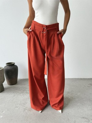 Amorluxe Palazzo Pantolon Kumaş Kemer Detaylı - Kiremit