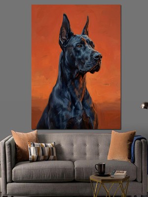 Artmeg Siyah Soylu Doberman Köpek Portresi Dekoratif Kanvas - Mdf Ahşap Tablo