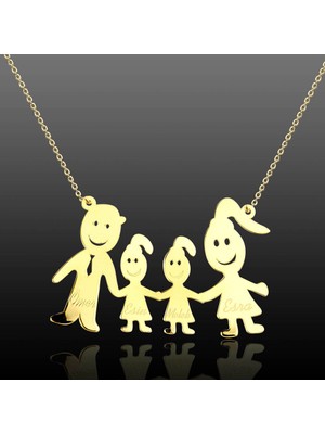 Kuyumcudükkanı Kuyumcudukkani  Anne Baba 2kız Çocuk Aile Sevgi KOLYESI-35057-G