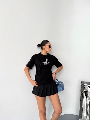 Amorluxe Kısa Kol Baskılı T-Shirt - Siyah