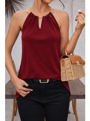 Amorluxe Kadın Omuzlardan Açık Zincir Halka Detaylı Sandy Bluz