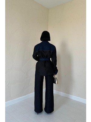 Amorluxe Siyah Garnili Cepli Gömlek ve Pantolon Takım