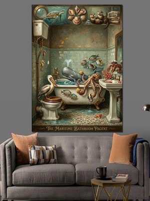 Artmeg Küvetteki Deniz Canlıları Dekoratif Kanvas - Mdf Ahşap Tablo