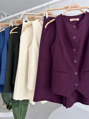 Amorluxe Midi Şortlu ve Yelekli Viscon Takım 10167