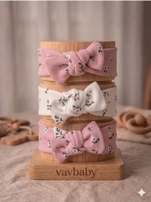 Vavbaby Kız Bebek 3’lü Ribana Fiyonklu Bandana Seti - Pembe