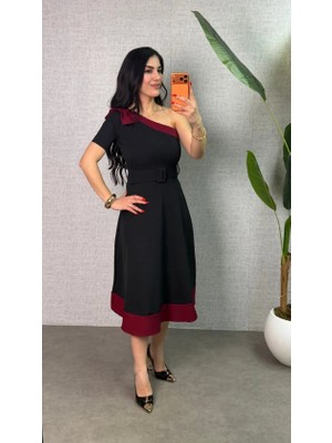 Amorluxe Kadın Tek Omuz Fiyonk Detaylı Midi Boy Elbise