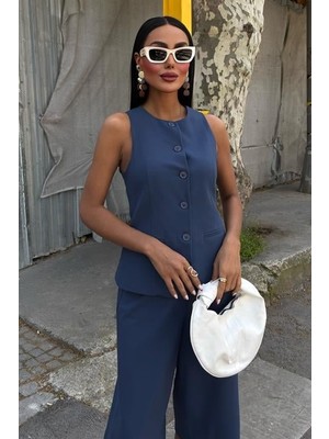 Amorluxe Midi Şortlu ve Yelekli Viscon Takım 10167