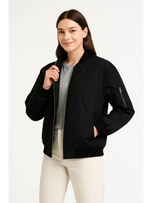 Pileli Store Bomber Mont Ceket Siyah -