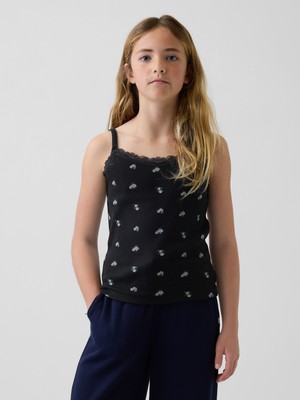Gap Kız Çocuk Lacivert Waffle Dantel Kenarlı Cami Atlet