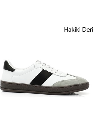 Gönderi(r) Kadın Beyaza Gri  Bağcıklı Hakiki Deri Sneaker