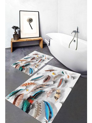 Eliana Home Dijital Baskı  2'li Banyo Paspas  Takımı RVG5-SM214  100X60+60X50 cm