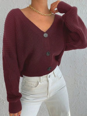 Amorluxe Kadın Uzun Kollu Üç Düğmeli Triko Hırka