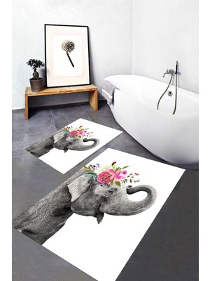 Eliana Home Dijital Baskı  2'li Banyo Paspas  Takımı RVG5292  100X60+60X50 cm