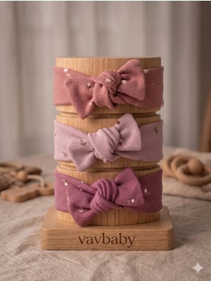 Vavbaby Kız Bebek 3’lü Ribana Fiyonklu Bandana Seti - Gül Kurusu