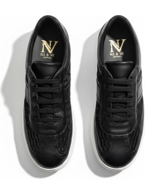 Ne&Ve Shoes Siyah Deri File Detaylı Kadın Günlük Sneaker
