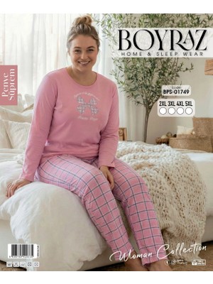 Ang Butik Boyraz BPS-01749 Kadın Battal Uzun Kol Penye Pijama Takımı