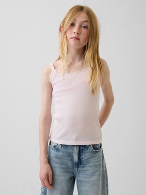 Gap Kız Çocuk Açık Pembe Waffle Dantel Kenarlı Cami Atlet