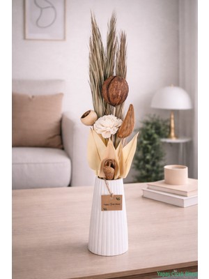 Yapay Çiçek Sitesi Doğal Tropikal Esinti Kuru Çiçek Tanzimi Vazo Hediyeli Model 6