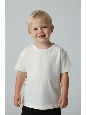 Luess Unisex Çocuk %100 Pamuklu Bisiklet Yaka Basic Tişört  (3 Yaş - 7 Yaş)