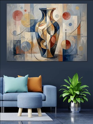 Artmeg Soyut Geometrik Formlu Modern Vazo Dekoratif Kanvas - Mdf Ahşap Tablo
