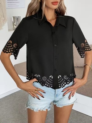 Amorluxe Kadın Kısa Kollu Yakalı Önden Düğmeli Dubai Gömlek Bluz