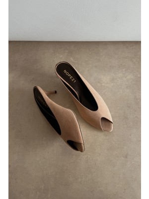 Nope21 Onyx Nude Hakiki Deri Topuklu Terlik