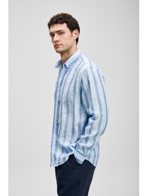 Lufian Sarve Erkek Keten Gömlek Regular Fit Mavi