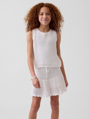 Gap Kız Çocuk Beyaz Tiered Crochet Şort Etek
