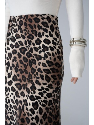 Amorluxe Midi Saten Etek - Leopar