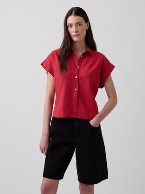 Gap Kadın Kırmızı Keten Karışımı Oversize Gömlek