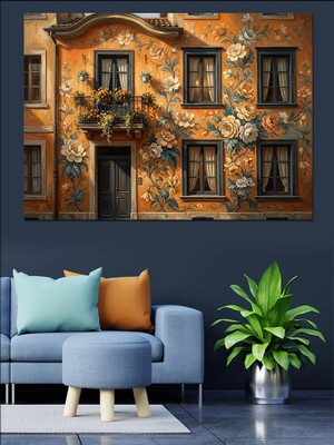 Artmeg Taş Binanın Sarmaşıklı Pencere Detayı Dekoratif Kanvas - Mdf Ahşap Tablo