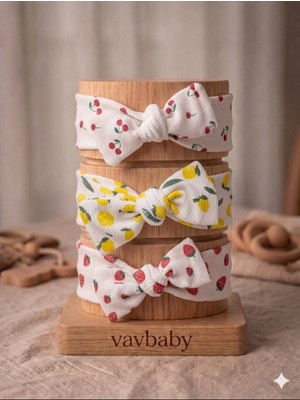 Vavbaby Kız Bebek 3’lü Ribana Fiyonklu Bandana Seti - Beyaz